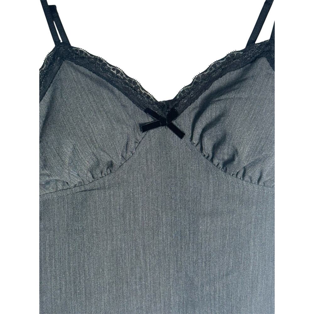 Gray Herringbone Womens Lace Trim Cami Tank Top Babydoll Coquette Bow Sz Medium - Picture 3 of 7